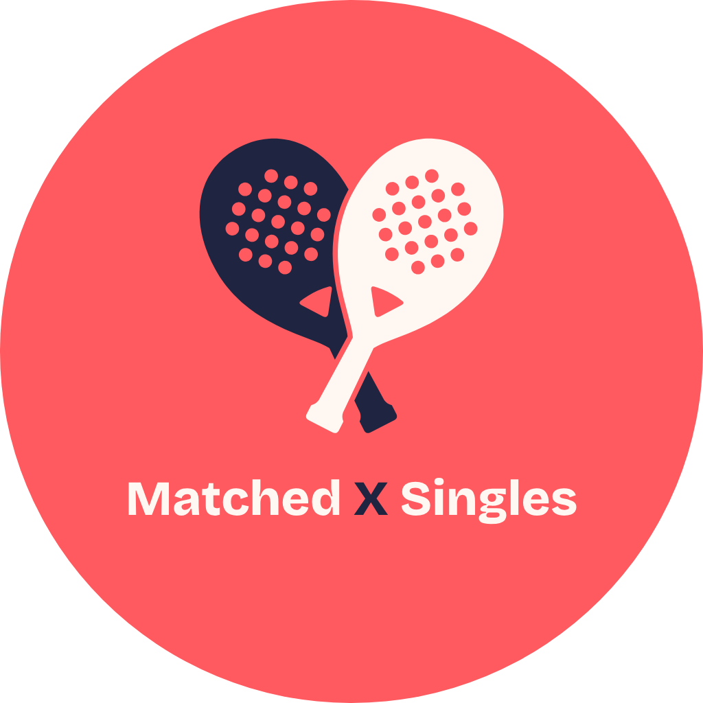 Logo artwork: Matched X Singles badge coral.