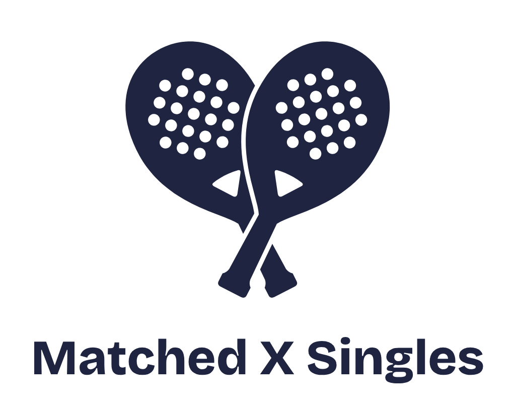 Logo artwork: Matched X Singles lockup stacked navy.